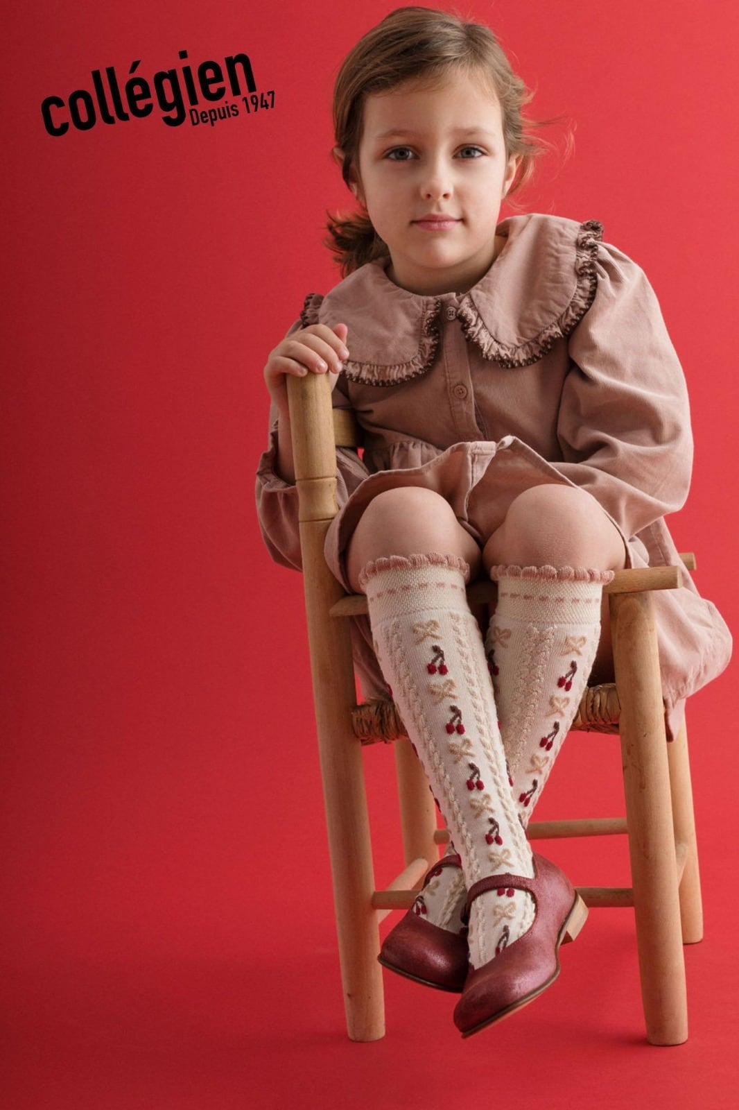 即納AW25【collegien(コレジアン) Cerise -jauquard Cherries and bows Knee-high Socks】