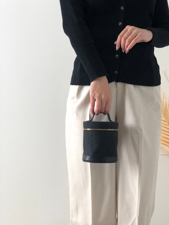 CELINE セリーヌ Cマカダム キャンバス バニティ 筒形 ミニバッグ ハンドバッグ ブラック vintage ヴィンテージ オールド fr7em6