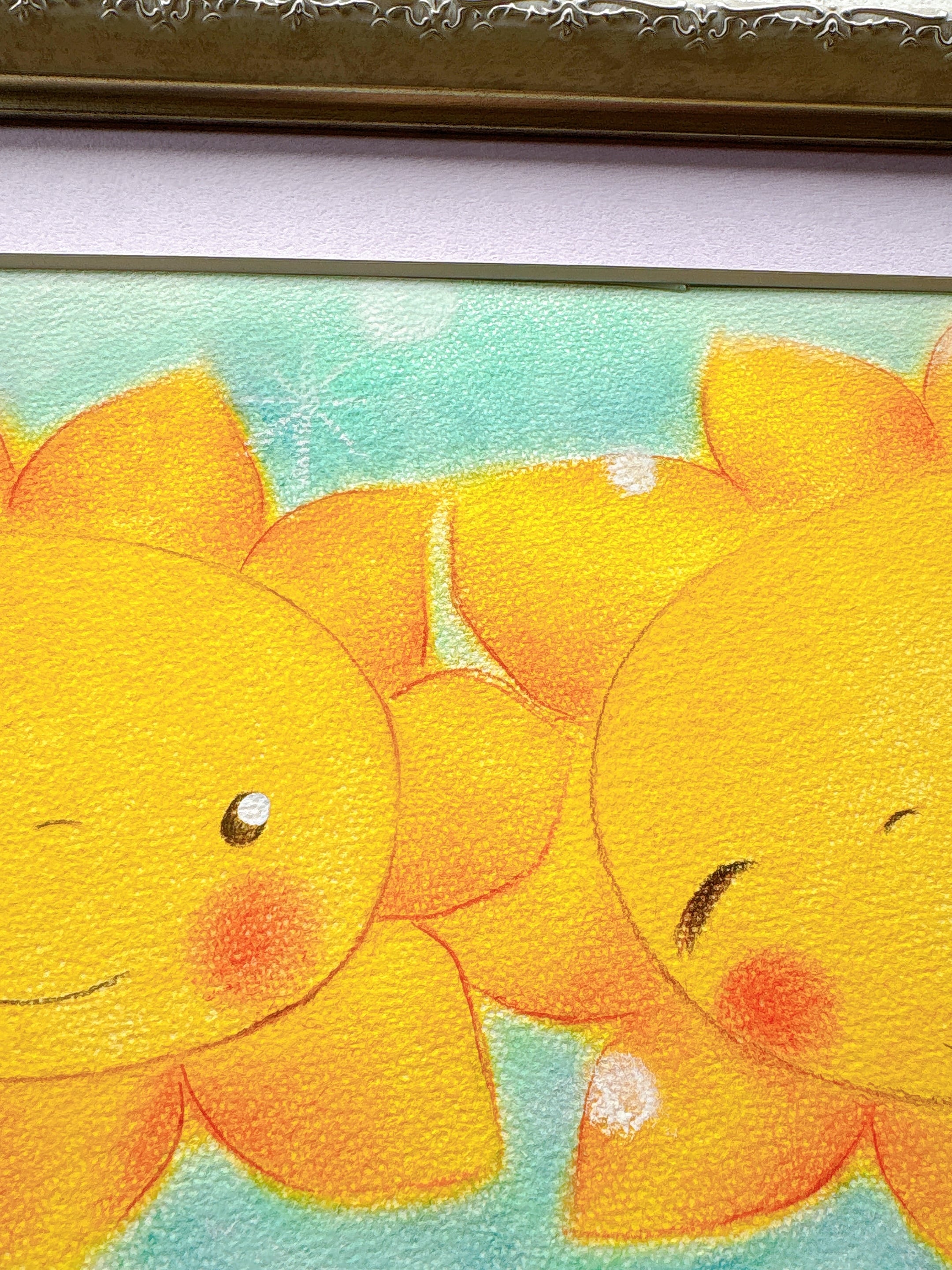 一点物原画 【ひまわりとかたつむりの絵】パステル画 優しい絵