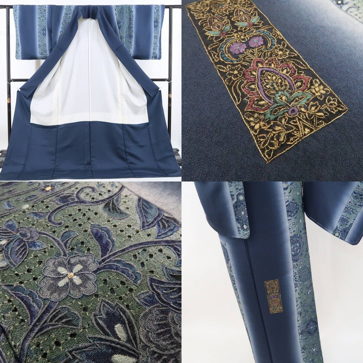 新品 蘇州刺繍 スワトウ刺繍 更紗 着物 正絹 仕付け糸付 付下げ4267
