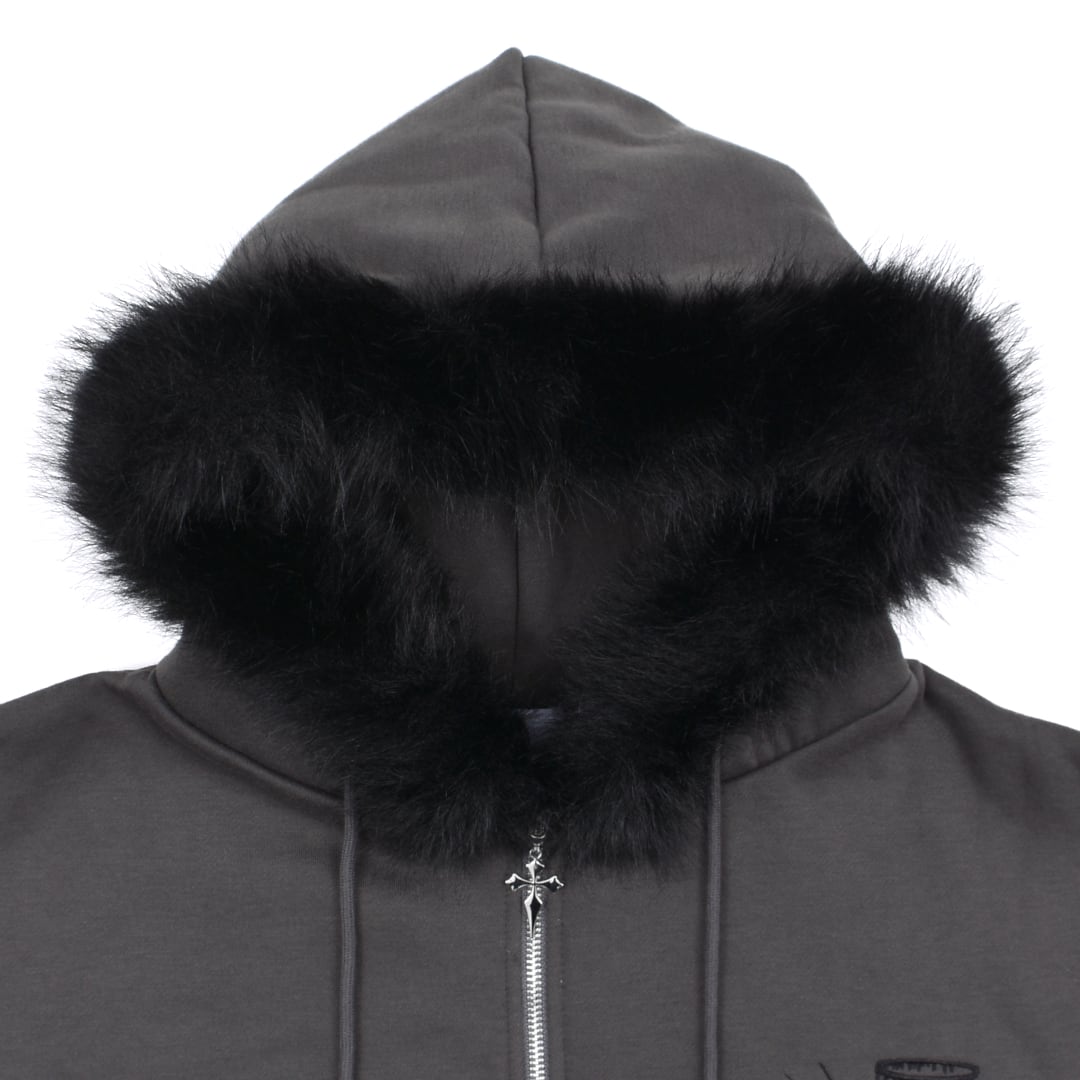 12/19新着】サブカル刺繍☆フードファーZIPパーカー(裏起毛