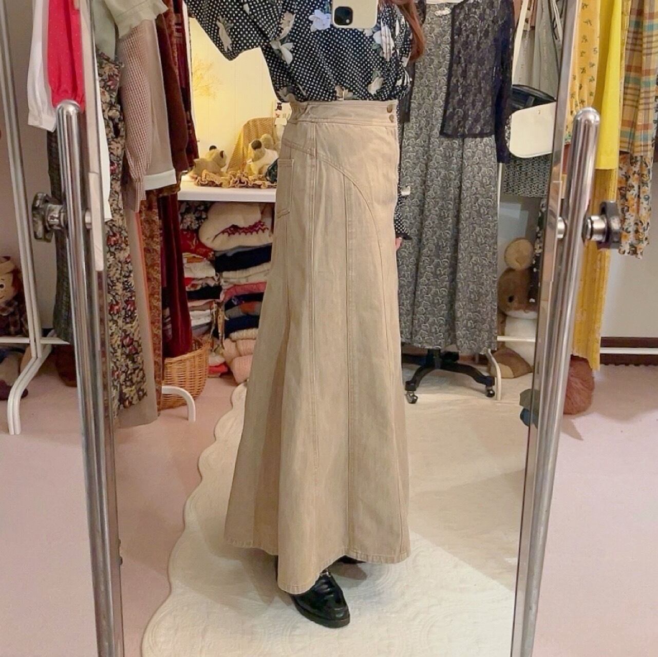 PINKHOUSE / beige denim long skirt