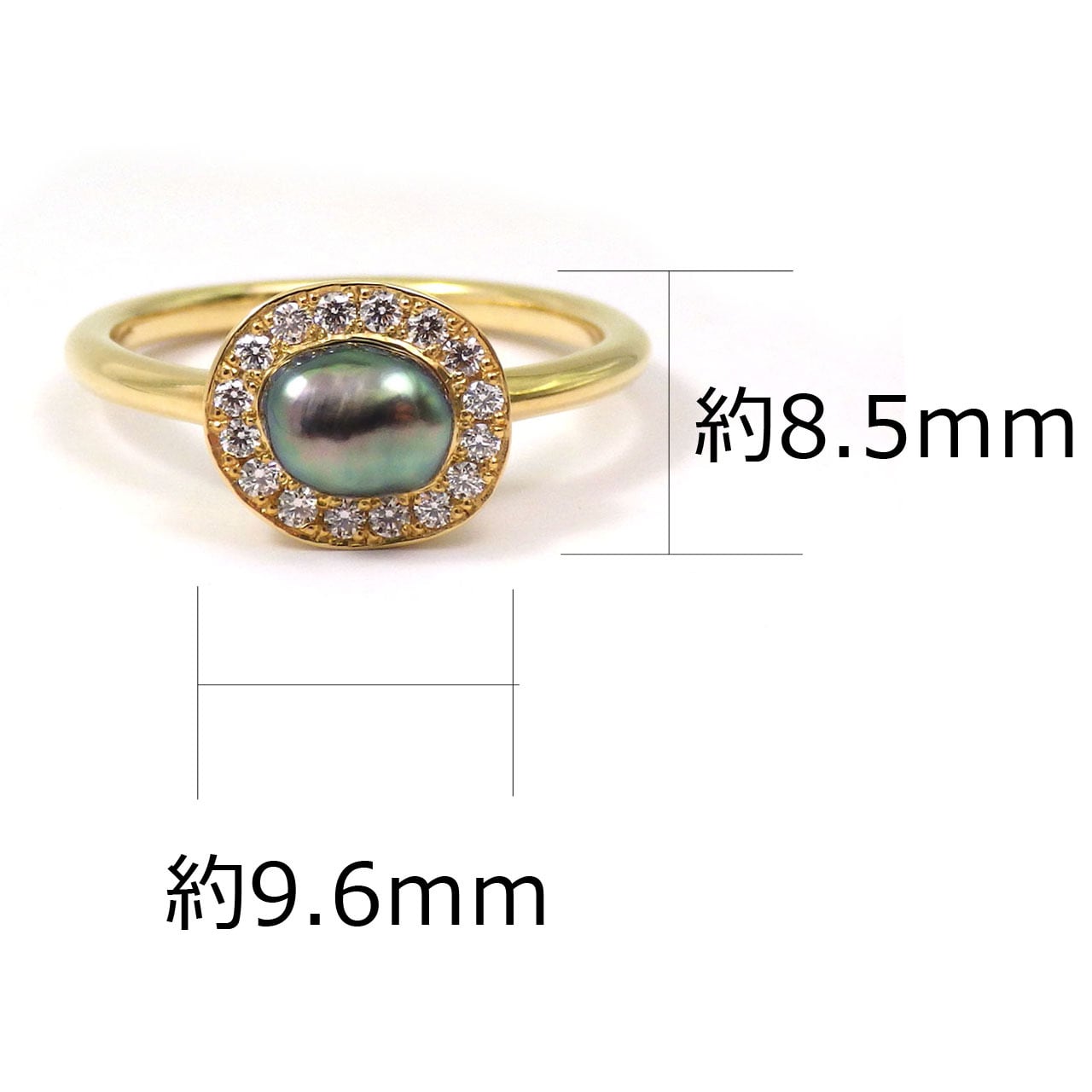 K18YG 南洋黒蝶ケシ真珠・ダイヤモンドリング《石庭》（KR61203