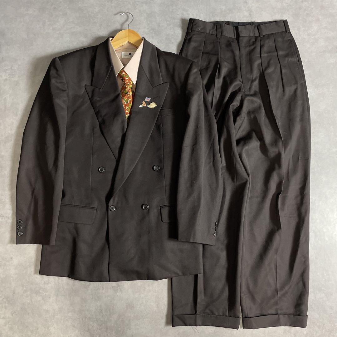 80s-90s スーツ ダブル セットアップ成人式vol.176 ダークブラウン