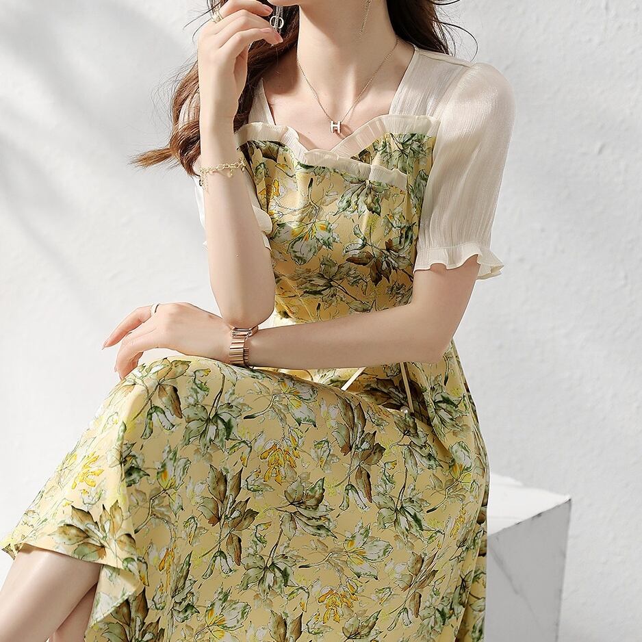 【着用レビュー】ワンピース レディース フローラルワンピース S M L XL イエロー 花柄 フラワー柄 半袖 フリル フレア Aライン ロングワンピース サマードレス 華やか ハイウエスト スタイルアップ 脚長効果 華奢見え シンプル フェミニン きれいめ カジュアル エレガント 上品 キュート 大人可愛い おしゃれ 普段使い イベント デート お出かけ 休日 旅行 女子会 送料無料 こなれ感 ファッション コーデ スタイル モテ 春 夏