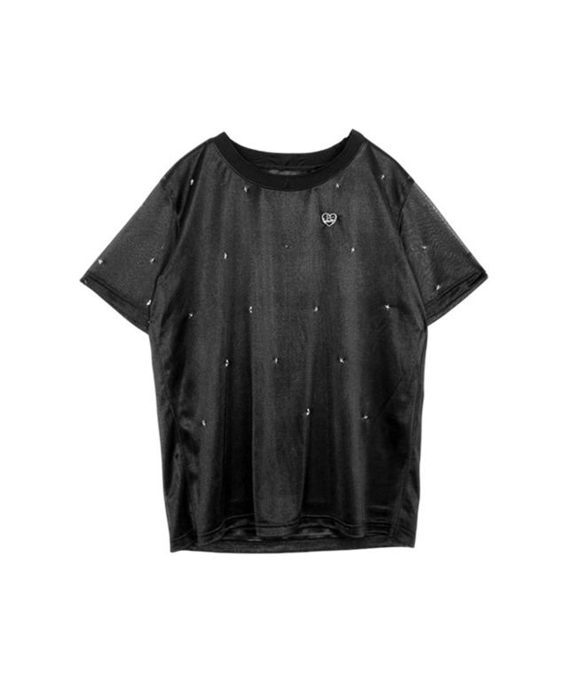 シフォンジャージレイヤードミニスタッズTOPS (BLACK)　CQ-46081