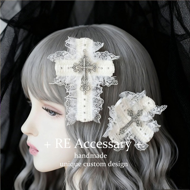サブカルチャー ダークゴシッククロスレースヘアクリップ