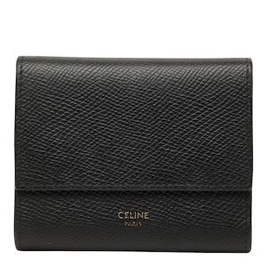 セリーヌ スモール トリフォールドウォレット 三つ折り財布 コンパクト ブラック グレインカーフレザー レディース CELINE 【中古】