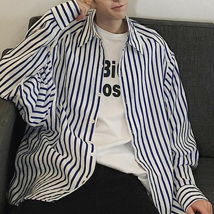 全2色 シャツ トップス ストライプ カジュアル 羽織 長袖
