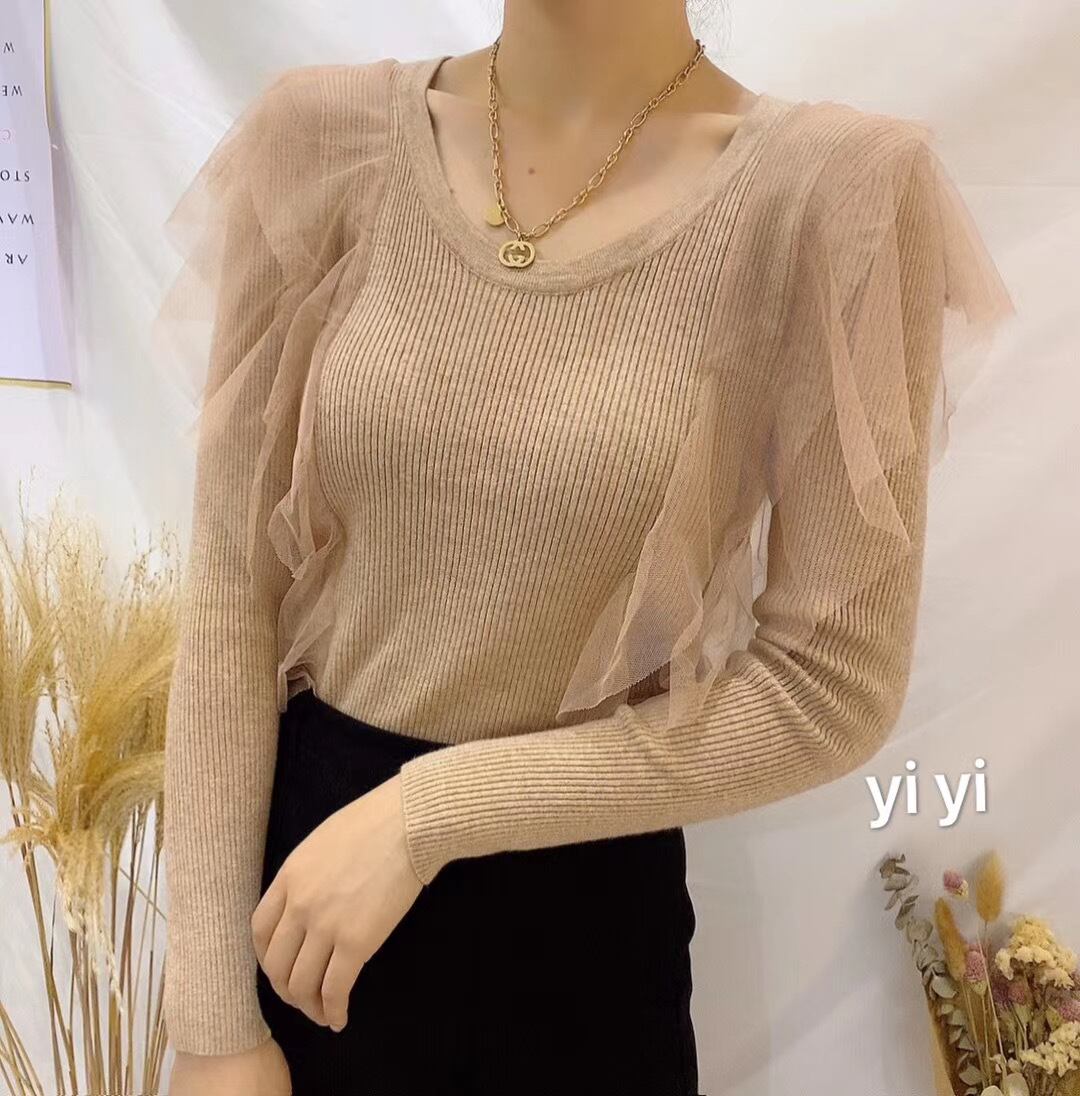 チュールフリルリブニット