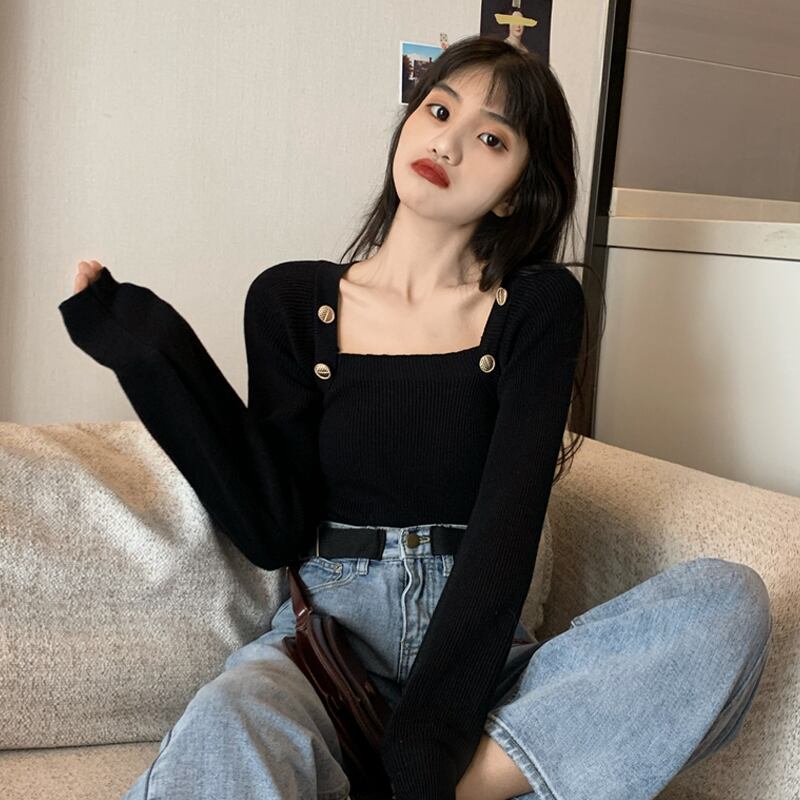 スプリングスリム薄手プルオーバー セーター シャツ トップス ロング 春物 試着室36799495527