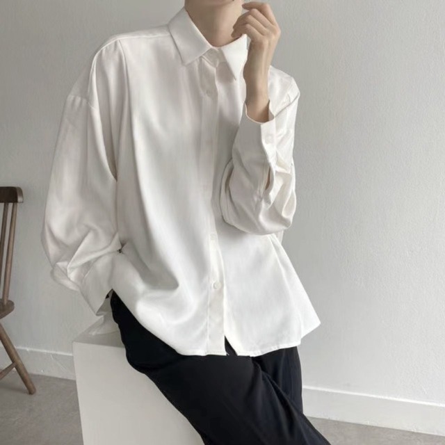 Back pleats oversized long sleeve shirt【2color】 C0993