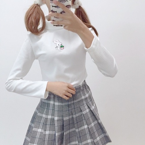 ✞うさぎ刺繍ニットセーター ハイネック長袖スリーブ タートルネック 大人女子☆ ロング ガーリー ソリッドカラー ✞ゴスロリ SM ミリ 甘ロリ クラロリ 和ロリ エレガント 黒ロリ 姫ロリ 華ロリ BB-BB95226459014