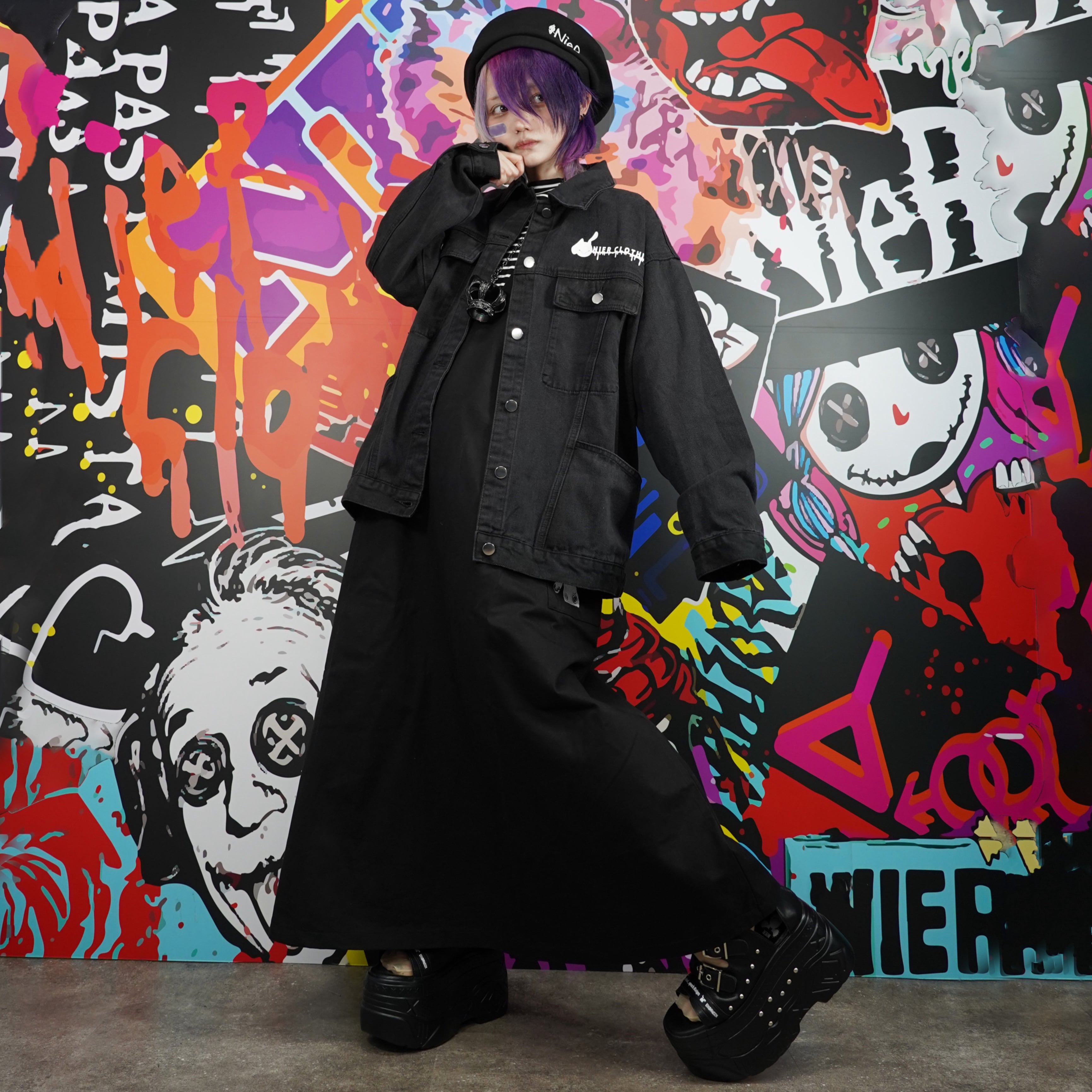 11月25日限定目玉大特価》SKULL BUNNY BACKPAINT BLACK DENIM JACKET