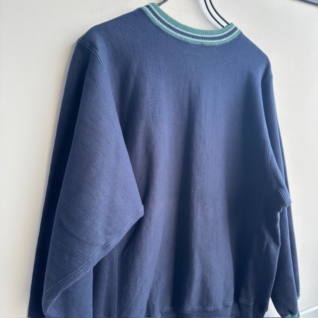 Champion リバースウィーブ スウェット 90s USA製 ネイビー グリーンリブボーダー 刺繍タグ ヴィンテージ古着 M 画像3