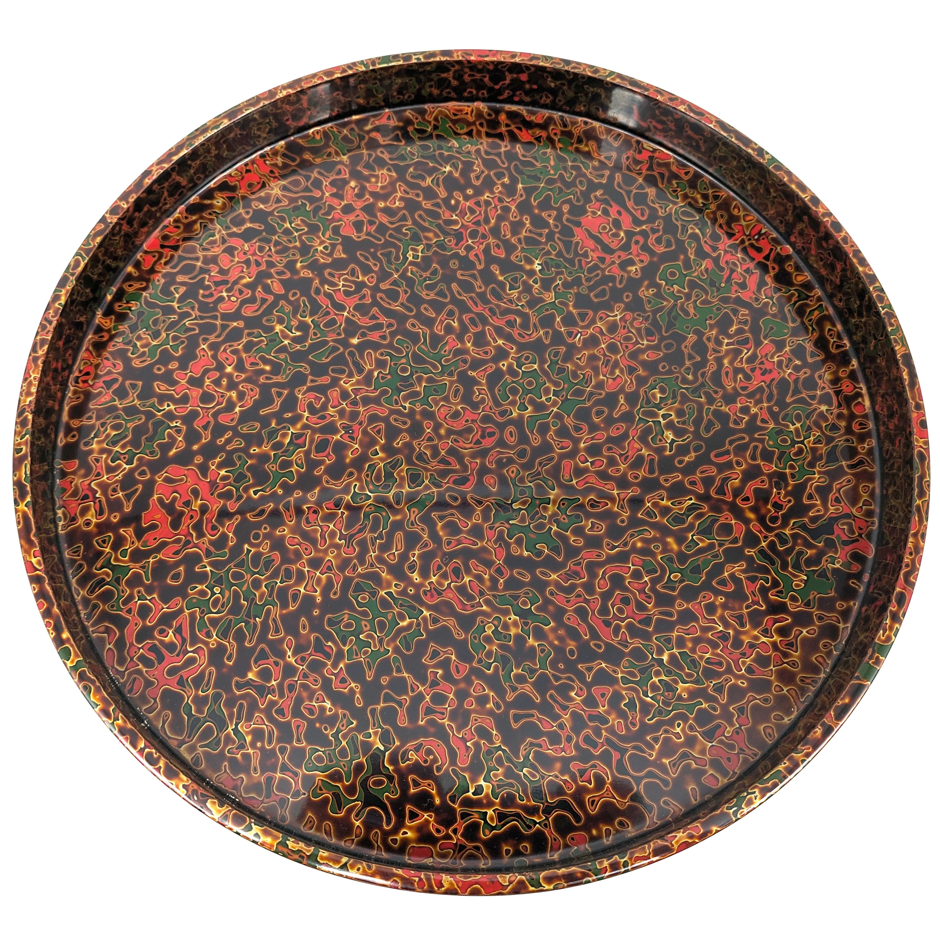 津軽塗（唐塗）バカ塗り・丸盆・お盆・トレー・漆器・No.240613-02