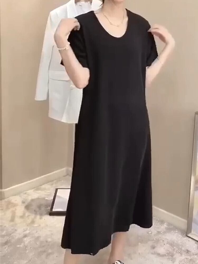 スプリングサマースタンダードドレス スカート レトロ 大きめサイズ 春物 夏物 ミックスインファッション98844443581