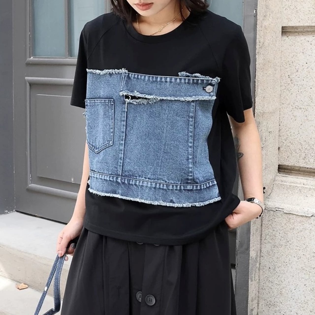 Denim Patchwork T-Shirt 01309