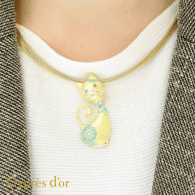 ※オーダー品【MONA LISA CAT】シルバー 金メッキ キャットジュエリー 猫ジュエリー モナリザキャット オッドアイ シルバーペンダント ネックレス silver ブルートパーズ シトリン 宝石 樹脂加工 普段使い お洒落