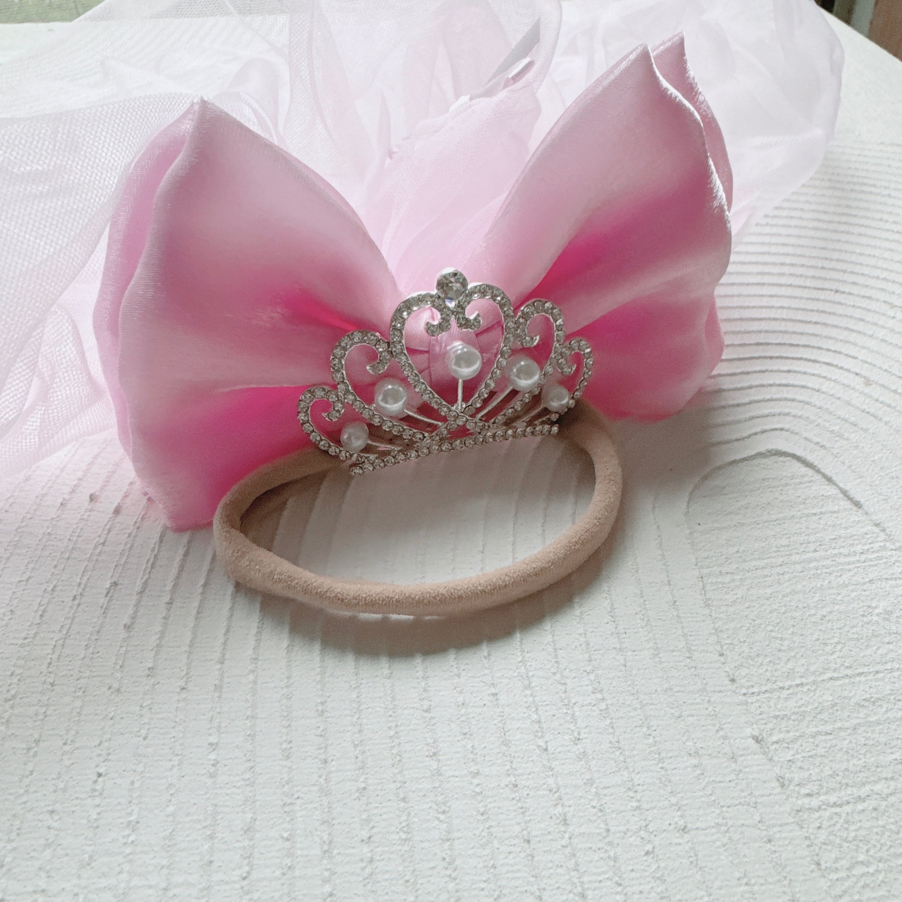 王冠ピンクリボンベールヘアバンド
