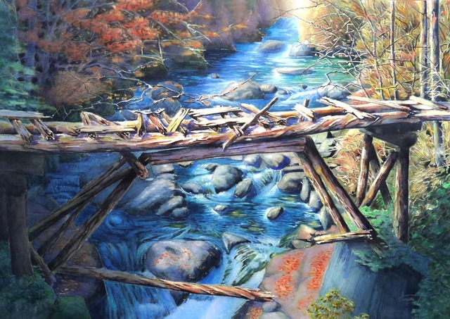 「  見捨てられた橋」　№66　 2012  東光展入選（東京都美術館展示）原画は30号（65＊91cm)－－－－－－－《 額を選んで下さい 額入り絵を表示します 》