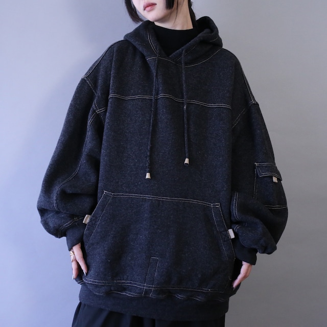 stitch and sleeve pocket design over silhouette sweat parka