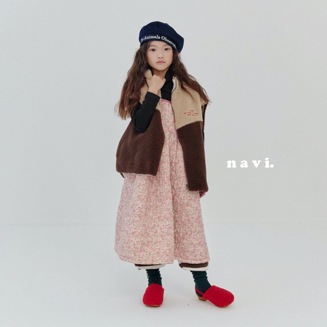 sold out»ブルー XL(120サイズ)«navi» フラワーキルティングワンピース