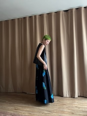 blue rose pattern maxi skirt-4810-7