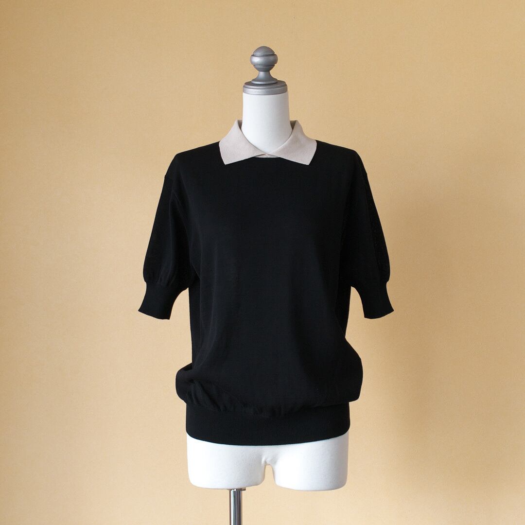 atelier naruse アトリエナルセ コットン衿付きニット cotton collar knit・ブラックxベージュ