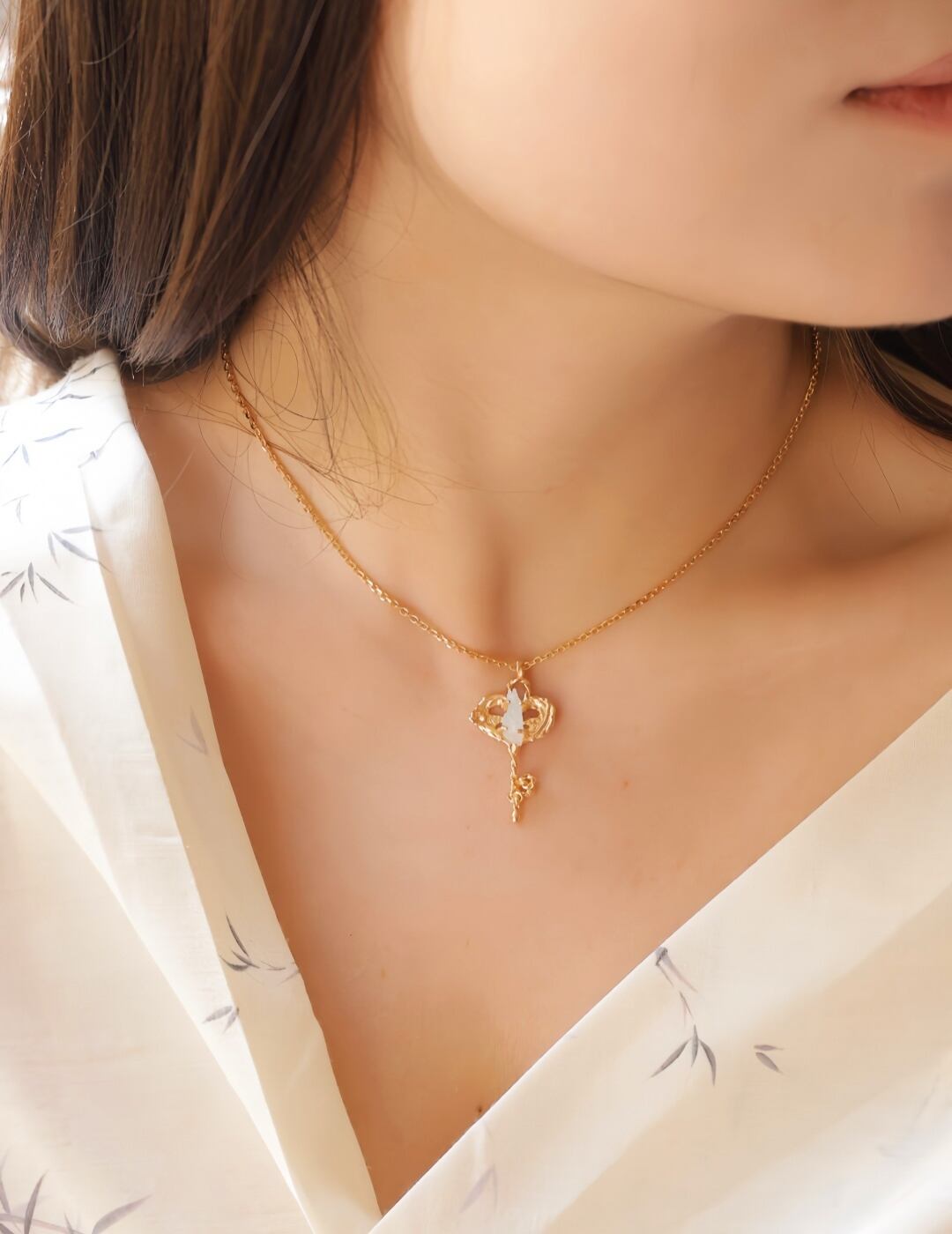 オリジナルデザイン キーネックレス シルバー&アクアマリン天然石 SV925金メッキ 18kgp