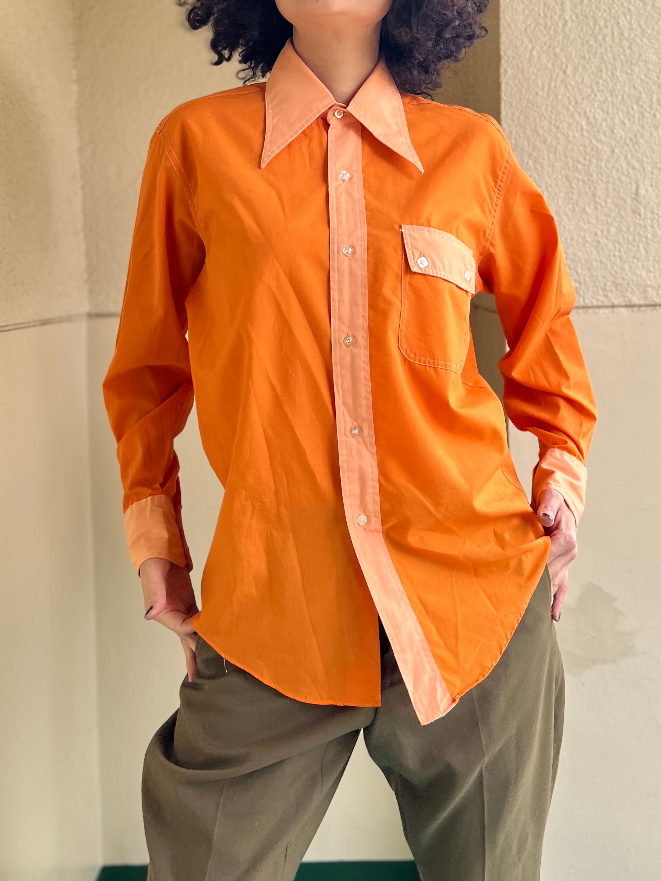 Vintage orange bi-color poly shirt ( ヴィンテージ オレンジ バイカラー ポリ シャツ )