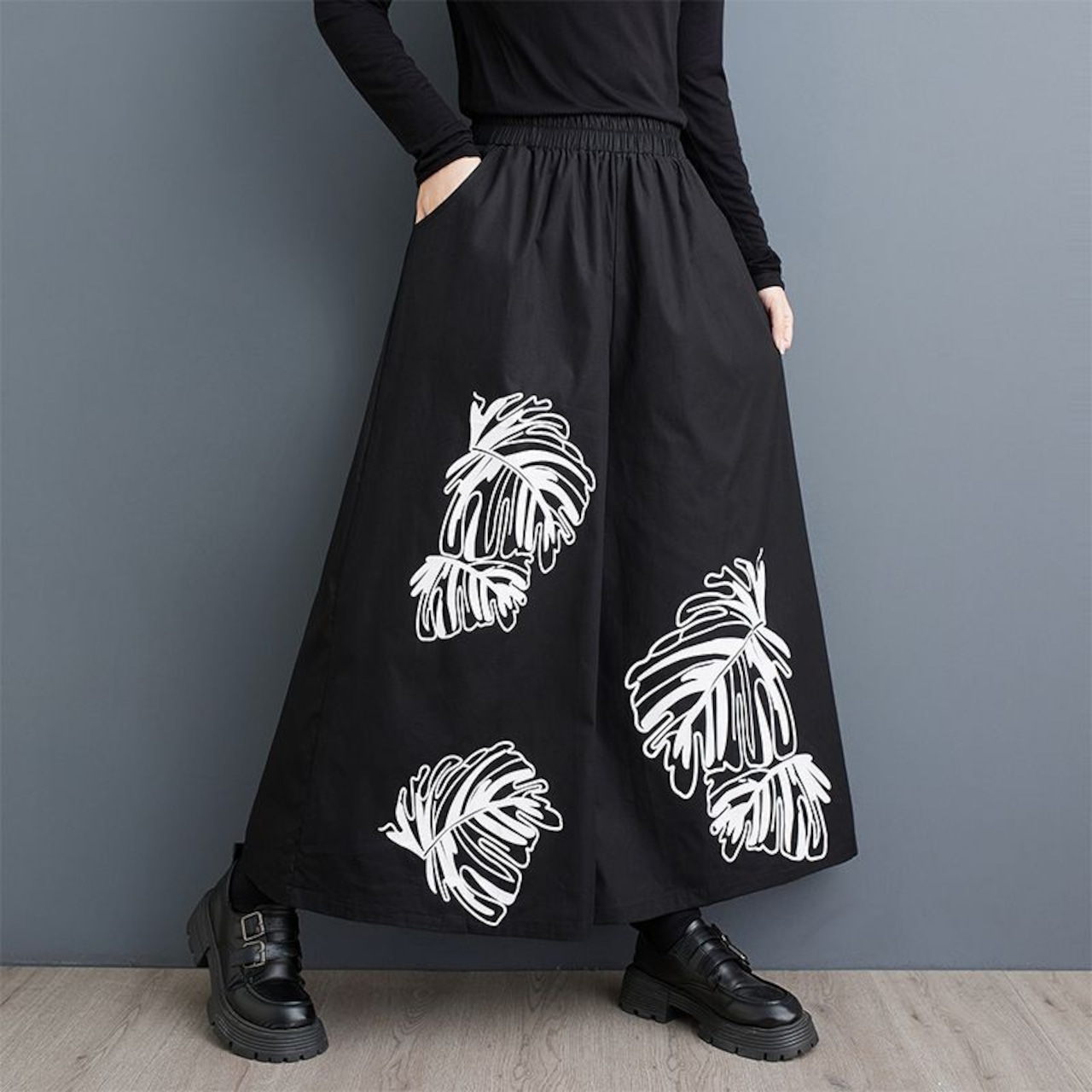 リーフ柄 ワイドパンツ 00151