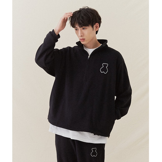 [AQOstudiospace] AQO BEAR FLEECE HALF ZIP-UP BLACK 正規品 韓国ブランド 韓国ファッション 韓国代行 韓国通販 フリース ジップアップ