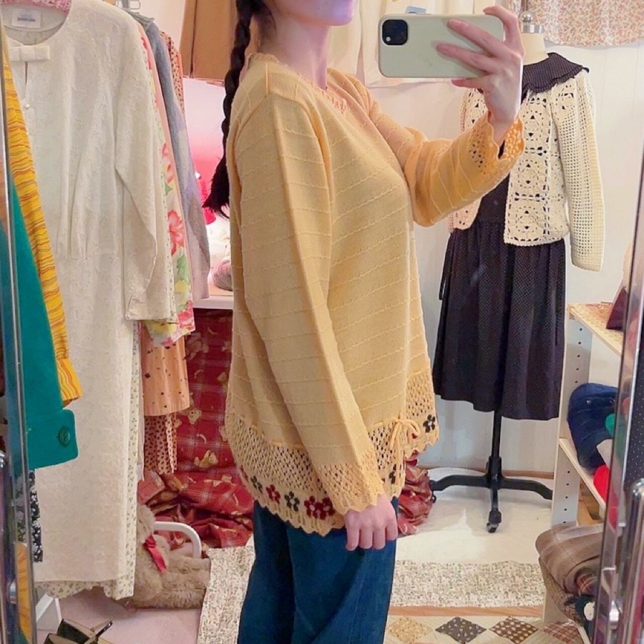 orange flower ribbon openwork knit sweater