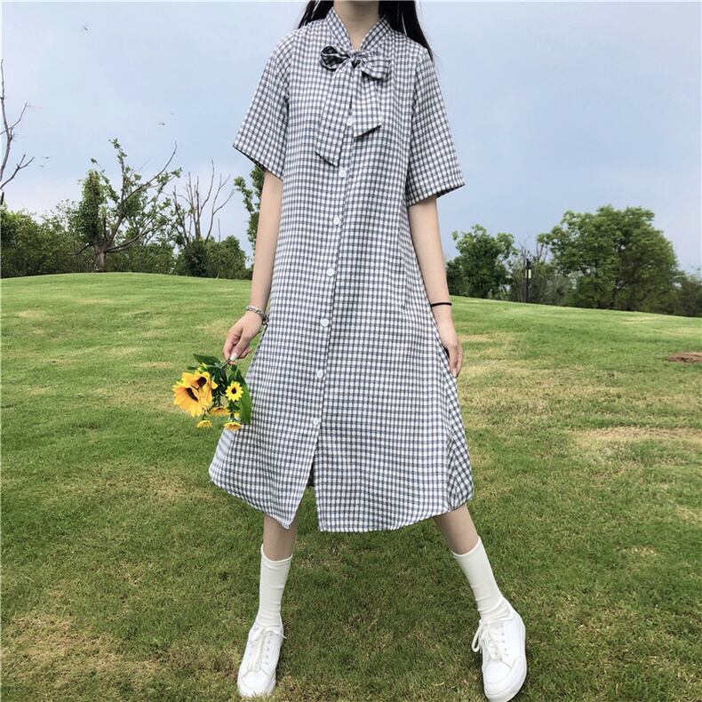 ワンピース ロング タータンチェック アウター シンプル かわいい カジュアル 韓国 562 Sweetly