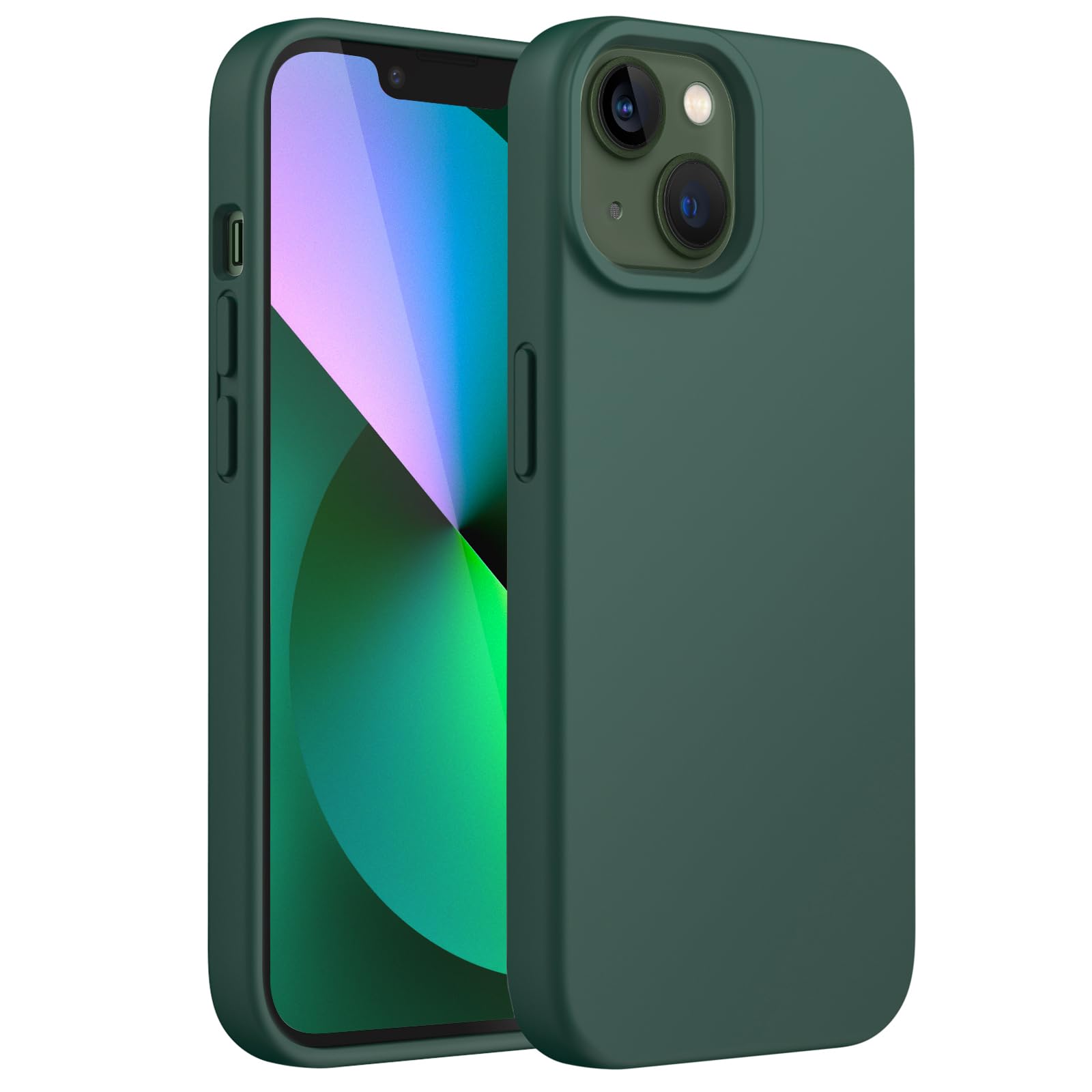 【努力特価】JETech iPhone13 シリコンケース(6.1インチ専用) シルキーソフトタッチフルボディ保護ケース マイクロファイバーライニング付き耐衝撃カバー (ミッドナイトグリーン)