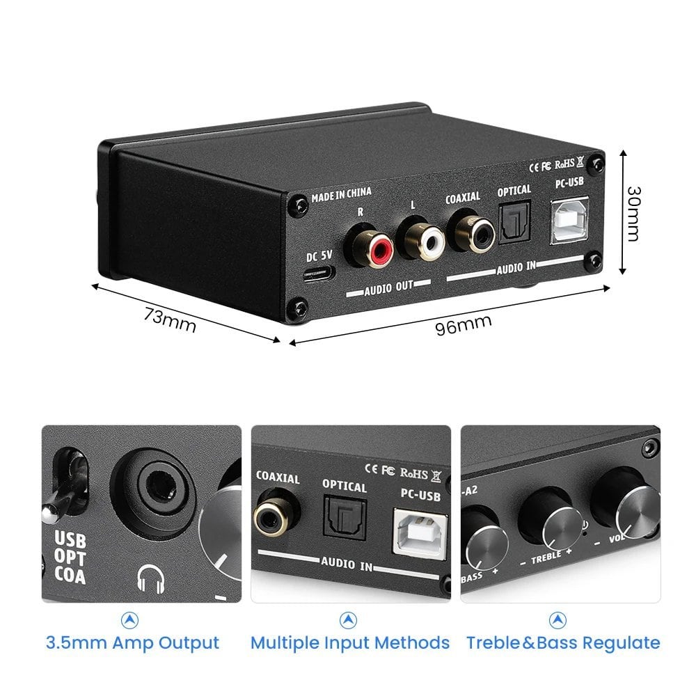 AIYIMA DAC-A2 HiFi USBオーディオデコーダー ヘッドフォンアンプ 同軸