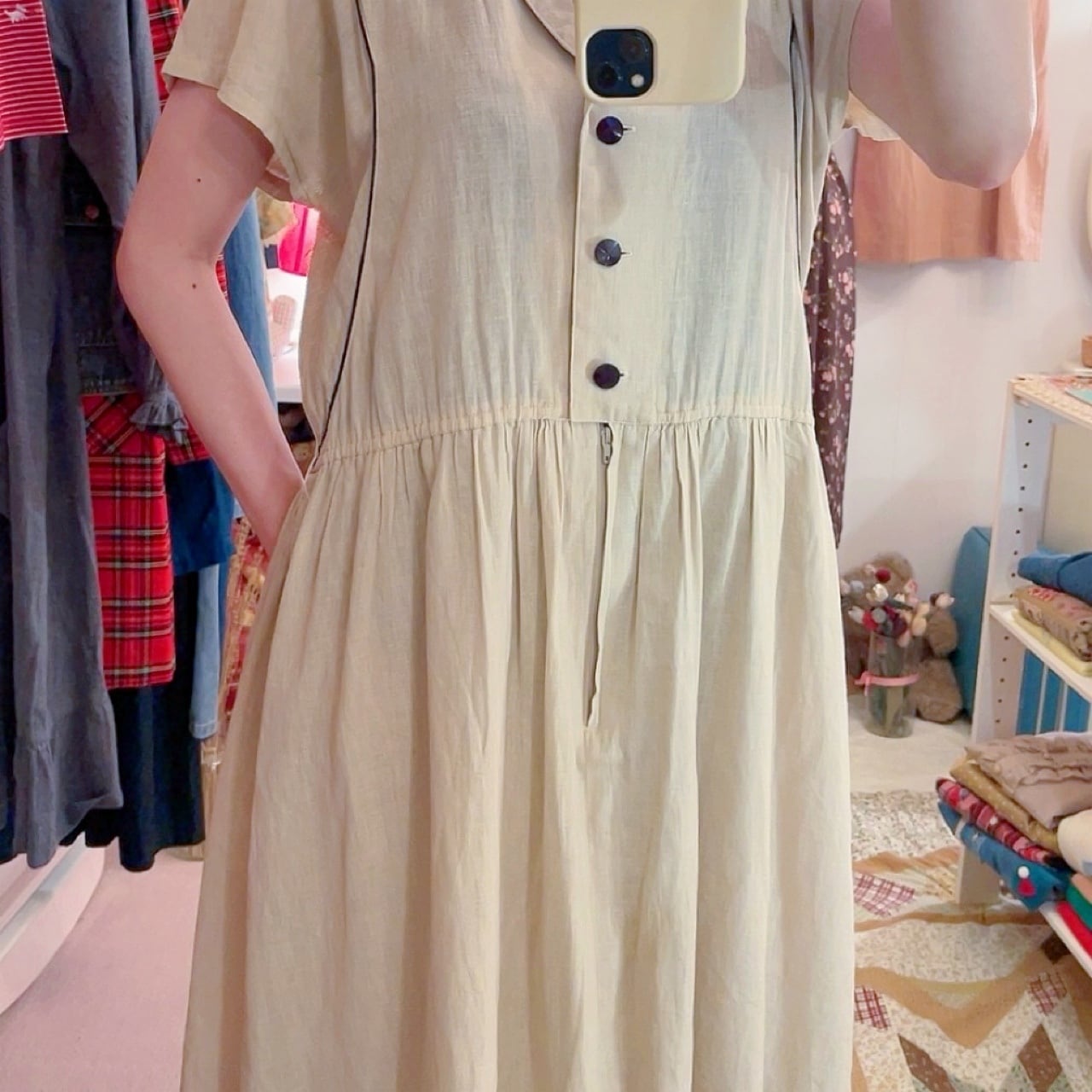 beige open collar one-piece