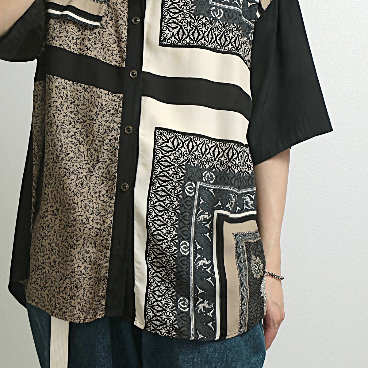 90s sangi usa製 バンダナ 柄 レーヨン 半袖 シャツ 古着 used