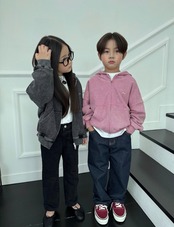 【取寄】OUR ワッフルウォッシングフードジップアップ|秋服|韓国子供服|26/AT