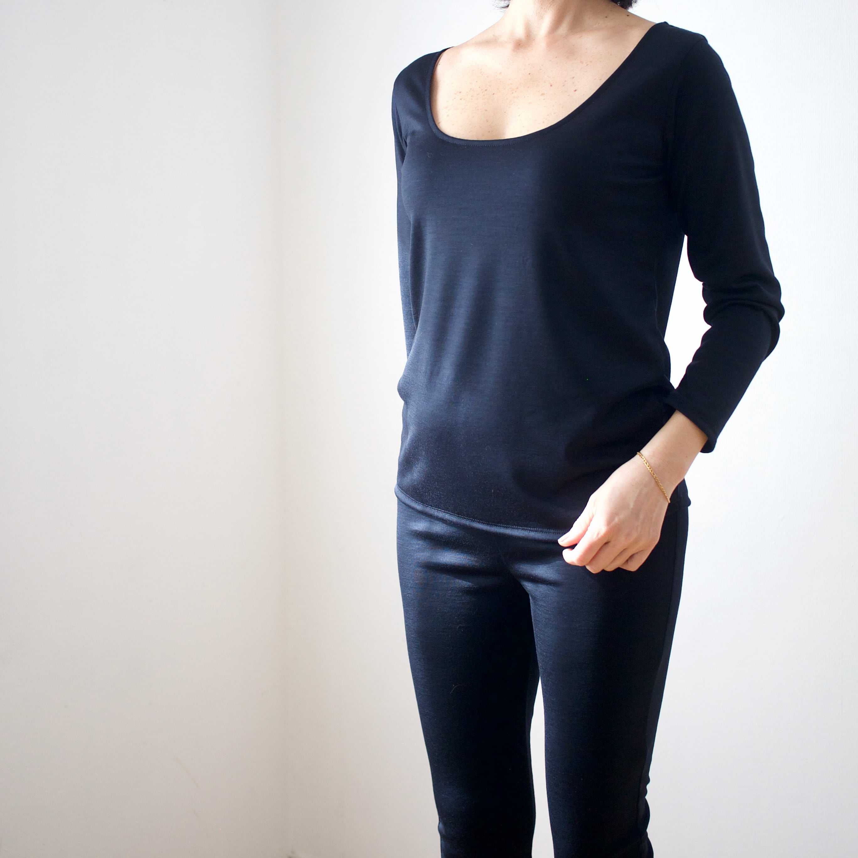 メリノウールインナー <オープンネックシャツ> ダークネイビー