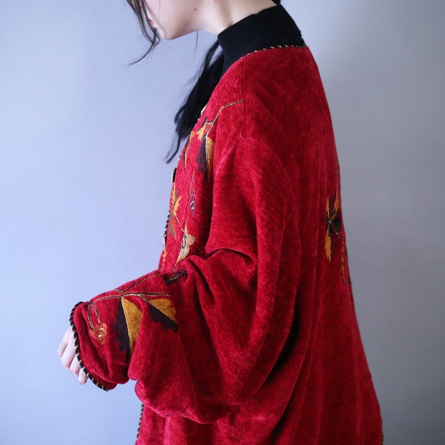 "刺繍×花" beautiful pattern super wide over silhouette no-collar jacket