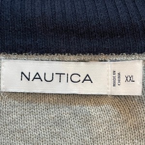 【NAUTICA】ハーフジップ ニット ボーダー プルオーバー 刺繍ロゴ ワンポイントロゴ XX-LARGE ビッグシルエット ゆるだぼ ノーティカ グレー US古着