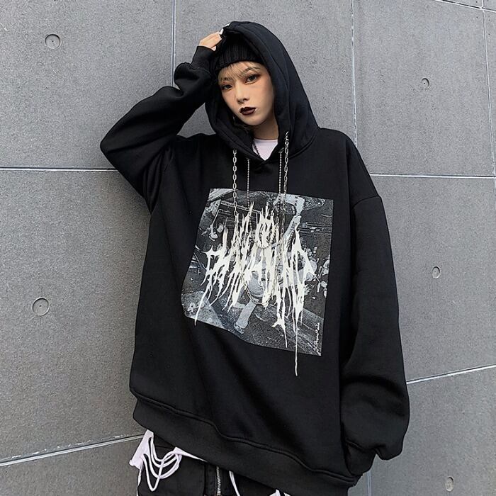 スタイルダークブラックセーター レディースベルベットフードルーズトップス ロング かわいい ケッペル48061509673