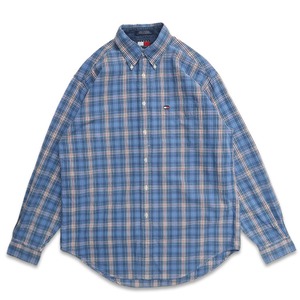 古着 TOMMY トミーヒルフィガー ボタンダウンシャツ 長袖シャツ ワンポイント チェック 表記：M　gd408944n w60331