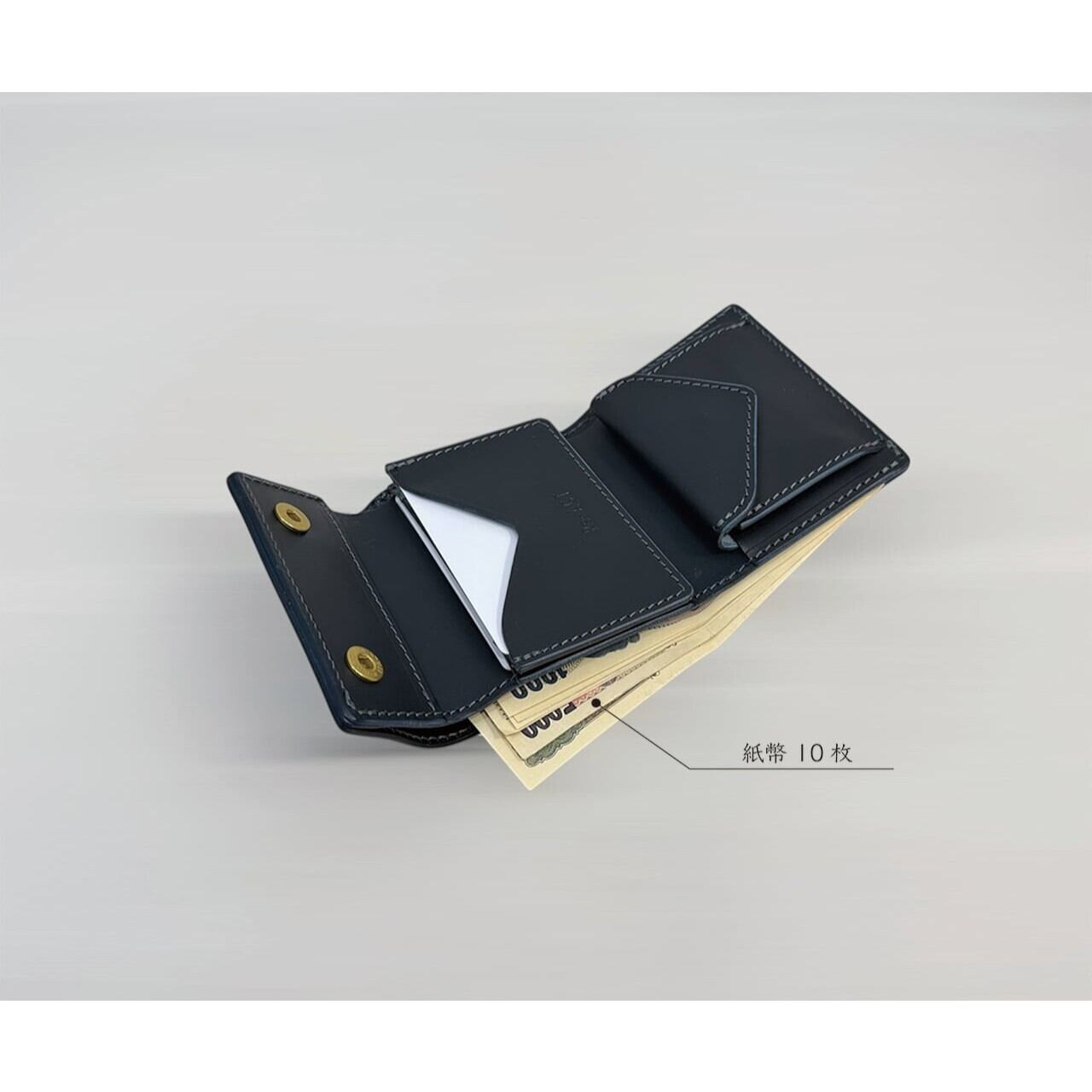 Re-ACT / Indigo Paisley Three Fold Mini Wallet - 藍染レザー