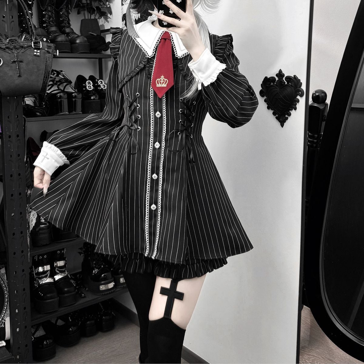 ゴシックストライプレースアップセットアップ | Maiden's Rêve