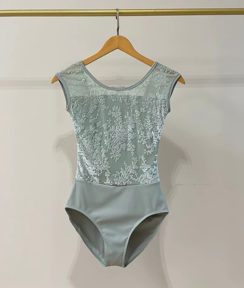 キャップスリーブ シアーフラワー バレエレオタード（Green) | バレエ