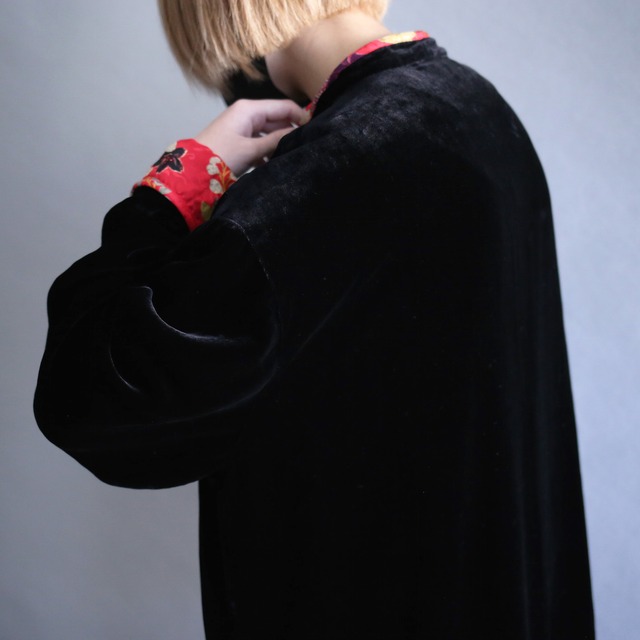 ”和×モード" china motif design black velours shirt
