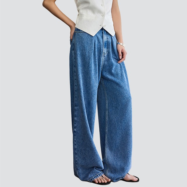 Stacked tuck wide denim A00163
